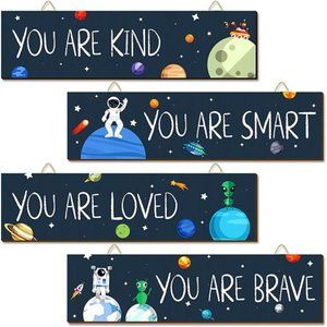4 Pieces Inspirational Wall Art Decor Space Themed Bedroom Decor